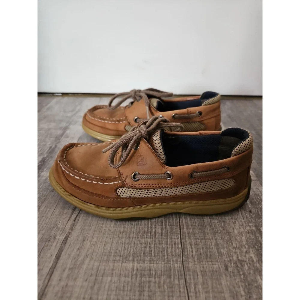 Classic Sperry Kids Brown Leather Mesh Boat Shoes Size 1.5M